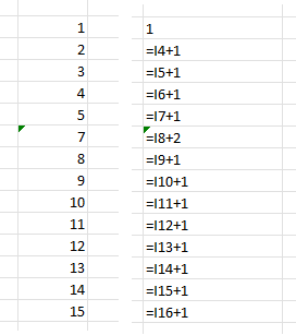 A screenshot showing an example of how Excel indicates potential user formula mistake in a cell