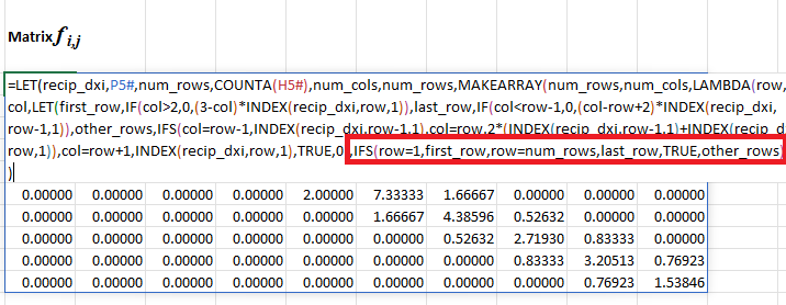 Screenshot of the part of the sheet that shows an example of using the new function IFS