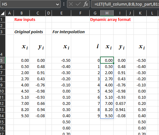 Screenshot of the part of the sheet with the inputs